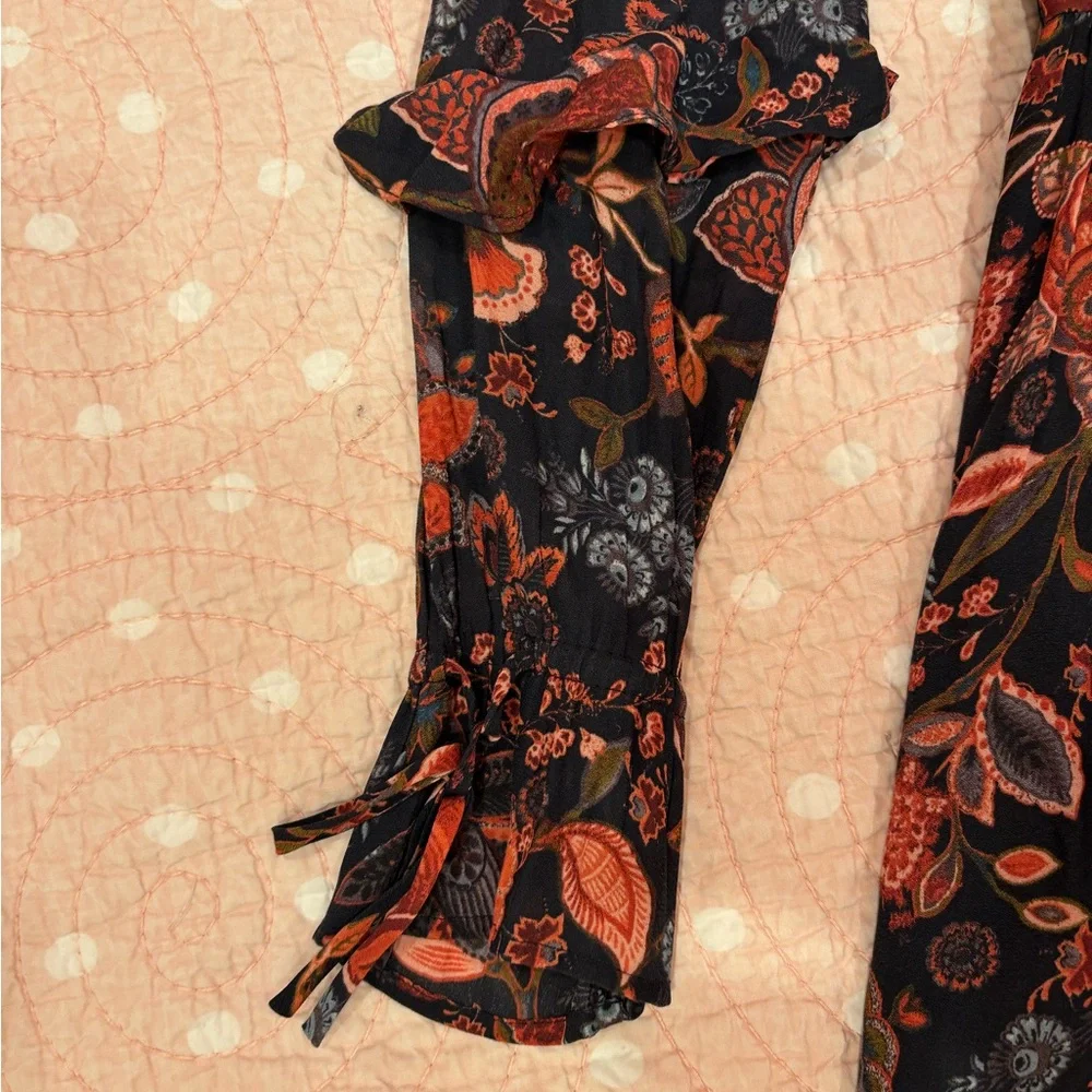 Loft Orange Floral Dress with Ruffles Size 2 - Picture 4 of 4